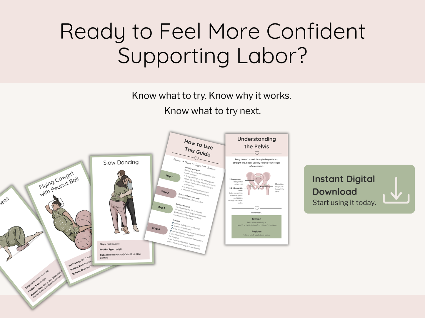 Labor Position Reference Cards – Digital Doula Guide